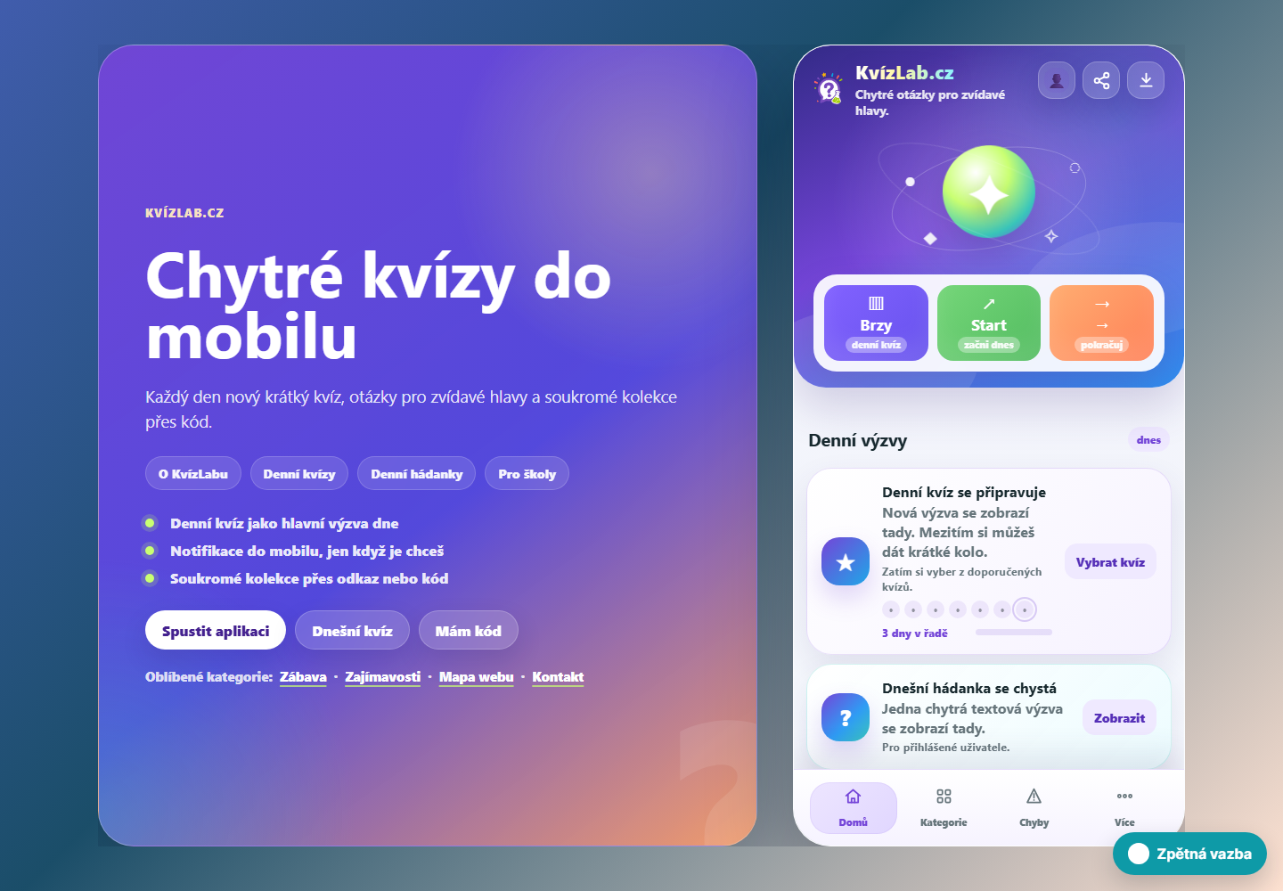 Screenshot projektu KvízLab.cz
